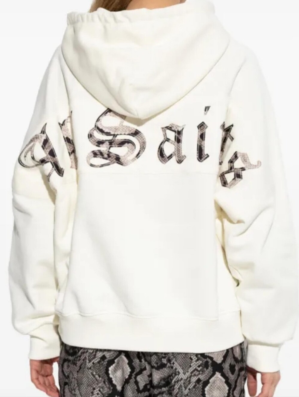 AllSaints Fuse Talon Oversized Hoodie off-white/cream snakeskin graphic XS NWOT
